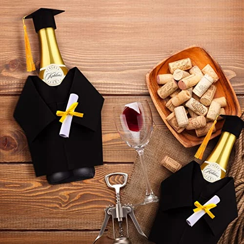 6 Pieces Graduation Wine Coat Bottle Covers Sets, Felt Graduation Gown And Bottle Toppers Doctoral Cap With Tassels Suit For Wine Or Champagne Bottle, Wine Gift Bags For Graduation Party Decor (Black) 9 6 Pieces Graduation Wine Coat Bottle Covers Sets, Felt Graduation Gown And Bottle Toppers Doctoral Cap With Tassels Suit For Wine Or Champagne Bottle, Wine Gift Bags For Graduation Party Decor (Black) - Image 7