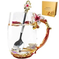 Tea Cup Coffee Mug Cups, Mother's Day Gifts, Creative Lily Flower Glass Tea Cup, Handmade Tea Mug, Unique Personalized Birthday Present Ideal For Women Friend Wedding Anniversary Birthday - 13OZ Pink