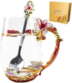 Tea Cup Coffee Mug Cups, Mother's Day Gifts, Creative Lily Flower Glass Tea Cup, Handmade Tea Mug, Unique Personalized Birthday Present Ideal For Women Friend Wedding Anniversary Birthday - 13OZ Pink -KitchenAid Shop 51D7dl1r5gL. AC