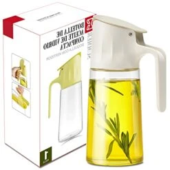 Glass Olive Oil Dispenser, 17oz Oil Pour Bottle With Silicone Non-drip Spout And Auto Flip Cap, Vinegar Cruet For Kitchen And Cooking (White)