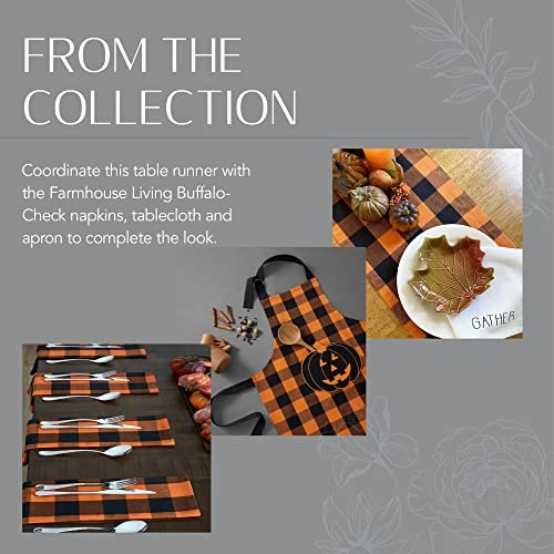 Use Living Fall Buffalo-Check Table Runner, Seasonal Farmhouse Table Runner, 13" W X 70" L, Orange And Black 6 Use Living Fall Buffalo-Check Table Runner, Seasonal Farmhouse Table Runner, 13" W X 70" L, Orange And Black - Image 4