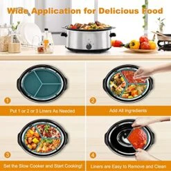 Silicone Slow Cooker Liners, Reusable 3 Divider Insert Fits For Crock-pot Oval 6/7/8QT Slow Cooker, Dishwasher Safe, Easy Clean, Food-Grade BPA Free Cooking Liners For Most 6-8QT Slow Cooker -KitchenAid Shop 51DMweK4roL