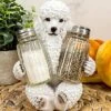 Realistic Groomed White French Poodle Puppy Dog Glass Salt And Pepper Shakers Holder Figurine 6.25"Tall Whimsical Hugging Poodles Pet Memorial Animal Dogs Decor Statue
