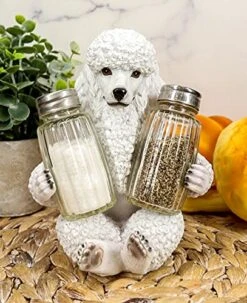 Realistic Groomed White French Poodle Puppy Dog Glass Salt And Pepper Shakers Holder Figurine 6.25"Tall Whimsical Hugging Poodles Pet Memorial Animal Dogs Decor Statue