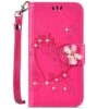 Galaxy Note 9 Case,Shiny Butterfly Rhinestone Emboss Love Floral Pu Leather Diamond Bling Wallet Strap Case With Card Holder Magnetic Flip Cover Compatible With Samsung Galaxy Note 9,rosy