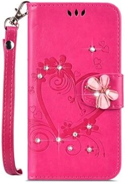 Galaxy Note 9 Case,Shiny Butterfly Rhinestone Emboss Love Floral Pu Leather Diamond Bling Wallet Strap Case With Card Holder Magnetic Flip Cover Compatible With Samsung Galaxy Note 9,rosy -KitchenAid Shop 51Df64CkVgL. AC