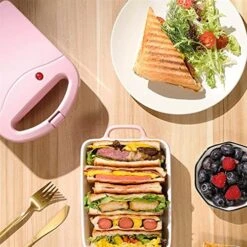 Mbj Bread Maker Portable Double Waffle Sandwich Maker Non-Stick Multifunctional Toaster For Breakfast (Color : Pink) -KitchenAid Shop 51Di3WE9h9L