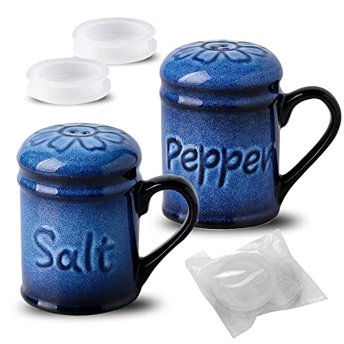 Ceramic Cute Salt And Pepper Shakers Set: 2.6 Inch Salt And Pepper Set/Sugar Salt Shaker With Handle For Counter -Resist Rusting Seasoning Shaker -Elegant Black & Blue (Set Of 2) 3 Ceramic Cute Salt And Pepper Shakers Set: 2.6 Inch Salt And Pepper Set/Sugar Salt Shaker With Handle For Counter -Resist Rusting Seasoning Shaker -Elegant Black & Blue (Set Of 2)