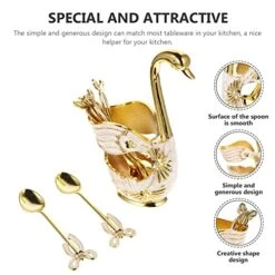 Espresso Spoons 1 Set Of Coffee Spoon Holder Coffee Dessert Spoon Metal Swan Base Holder Spoon Organizer Ice Cream Spoons Scoop Teaspoons Coffee Dessert Flatware Golden Mixing Spoons -KitchenAid Shop 51DumAsirrL