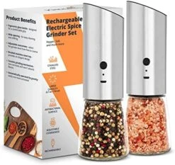Rechargeable Electric Pepper Grinder, Automatic Gravity Salt Mill With Adjustable Coarseness, Brushed Stainless Steel, Ceramic Blades And Refillable Glass (Silver Grinder - 1 Unit) -KitchenAid Shop 51EC42jJhUL. AC