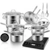 Bundle 9100MC 1800W Portable Induction Cooktop, Induction Burner With 18PC Professional Stainless Steel Induction Cookware Set Saucepan With Pour Spout And Strainer Lid, Impact-Bonded Technoloy -KitchenAid Shop 51EGO0rWJIL