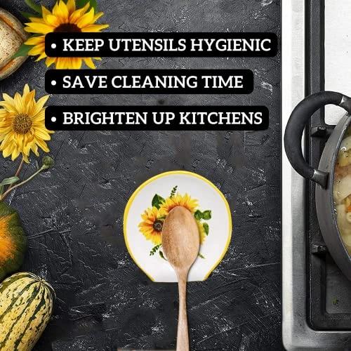 Sunflower Kitchen Decor - Sunflower Spoon Rest, Ceramic Spoon Rest For Stove Top | Large Spoon Rest For Kitchen Counter | Farmhouse Kitchen Utensil Holder Spoon Holder | Sunflower Gifts For Women 4 Sunflower Kitchen Decor - Sunflower Spoon Rest, Ceramic Spoon Rest For Stove Top | Large Spoon Rest For Kitchen Counter | Farmhouse Kitchen Utensil Holder Spoon Holder | Sunflower Gifts For Women - Image 2