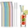 8 Pcs Reusable Glass Straws, 8"x8mm Eco-friendly Drinking Straws For Smoothie, Milkshakes, Tea, Juice, Cocktail Straws, Multi-Color Mixed (8Pcs Bent)