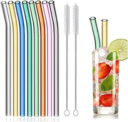 8 Pcs Reusable Glass Straws, 8"x8mm Eco-friendly Drinking Straws For Smoothie, Milkshakes, Tea, Juice, Cocktail Straws, Multi-Color Mixed (8Pcs Bent) 8 8 Pcs Reusable Glass Straws, 8"x8mm Eco-friendly Drinking Straws For Smoothie, Milkshakes, Tea, Juice, Cocktail Straws, Multi-Color Mixed (8Pcs Bent) - Image 6