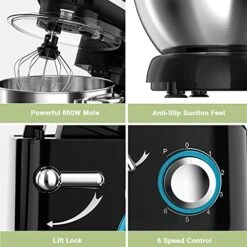 Stand Mixer, Rozi 660W 6-Speed Tilt-Head Food Mixer, Dough Mixer With 6-Quart Stainless Steel Bowl, Dough Hook, Mixing Beater & Whisk, Splash Guard -KitchenAid Shop 51ERagGjSeS