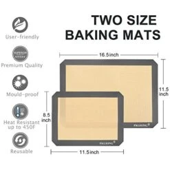 Silicone Baking Mat - Nonstick Large Baking Mat Set Of 3-2 Half Sheets Mats (11 5/8" X 16 1/2") + 1 Quarter Sheets - Extra Thick Reusable Bakeware Mats For Cookies, Pastry, Bread, Bun, Fondant -KitchenAid Shop 51EjXjlnKuL