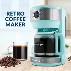 Retro Coffee Maker, 12 Cup, Vintage Coffee Machine With Adjustable Timer, Warm Function, Anti Drip, Glass Carafe Included, Aqua -KitchenAid Shop 51ElfWrFVQL