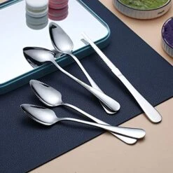 Grapefruit Spoons 5 Pieces Set, 4 Stainless Steel Grapefruit Spoon And 1 Grapefruit Knife With Titanium Plating, Grapefruit Utensil Set, Serrated Edges Spoon Pack Of 5 (Silver) -KitchenAid Shop 51EwTYFlwmL