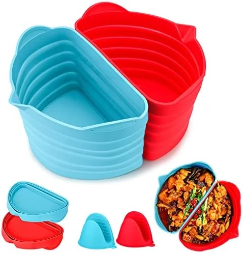 Silicone Slow Cooker Liners, Cooker Divider Insert, Slow Cooker Divider Liners, Compatible With Crockpot 6 QT Oval Slow Cooker, Reusable, Leak-Proof Dishwasher Safe Slow Cooking Liner, Red & Blue 6 Silicone Slow Cooker Liners, Cooker Divider Insert, Slow Cooker Divider Liners, Compatible With Crockpot 6 QT Oval Slow Cooker, Reusable, Leak-Proof Dishwasher Safe Slow Cooking Liner, Red & Blue - Image 4