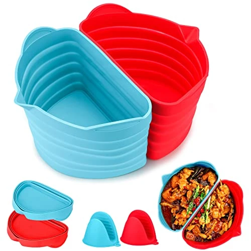 Silicone Slow Cooker Liners, Cooker Divider Insert, Slow Cooker Divider Liners, Compatible With Crockpot 6 QT Oval Slow Cooker, Reusable, Leak-Proof Dishwasher Safe Slow Cooking Liner, Red & Blue 3 Silicone Slow Cooker Liners, Cooker Divider Insert, Slow Cooker Divider Liners, Compatible With Crockpot 6 QT Oval Slow Cooker, Reusable, Leak-Proof Dishwasher Safe Slow Cooking Liner, Red & Blue