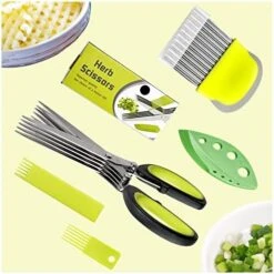 Herb Scissors Crinkle Cutter - Master Culinary Multipurpose Cutting Shears With Stainless Steel 5 Blades, Herb Stripper, Safety Cover And Cleaning Comb For Cutting (Green) -KitchenAid Shop 51F6a9o7DBL. AC