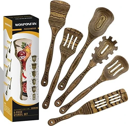 Wooden Spoons For Cooking, WOSPONFAN Kitchen Utensils Set, Pakkawood Kitchen Cooking Utensils Set, Apartment Essentials Wood Serving Spatula Spoon, Salad Tongs, Home & Kitchen Gift For Women 14 Wooden Spoons For Cooking, WOSPONFAN Kitchen Utensils Set, Pakkawood Kitchen Cooking Utensils Set, Apartment Essentials Wood Serving Spatula Spoon, Salad Tongs, Home & Kitchen Gift For Women - Image 12