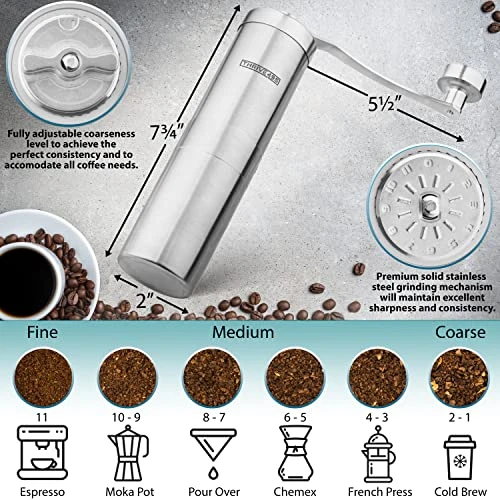 Manual Coffee Grinder With Adjustable Settings - Durable Stainless Steel Burr Coffee Grinder - Espresso Grinder For Best Taste - Portable Conical Burr Coffee Bean Grinder 4 Manual Coffee Grinder With Adjustable Settings - Durable Stainless Steel Burr Coffee Grinder - Espresso Grinder For Best Taste - Portable Conical Burr Coffee Bean Grinder - Image 2