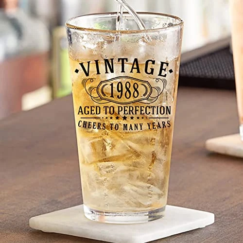 Vintage 1988 Printed 16oz Pint Beer Soda Pub Glass - Aged To Perfection - 35th Birthday Gifts For Him Men - 35 Years Old Decorations Anniversary For Her Women 5 Vintage 1988 Printed 16oz Pint Beer Soda Pub Glass - Aged To Perfection - 35th Birthday Gifts For Him Men - 35 Years Old Decorations Anniversary For Her Women - Image 3
