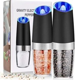 Electric Salt And Pepper Grinder, Automatic Pepper Mill, Gravity Salt Grinder, Battery-Operated With Adjustable Coarseness, LED Light, One Hand Operated (Silver 2Pack) -KitchenAid Shop 51Fe7KqRUAL. AC