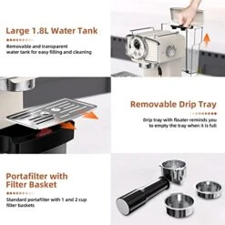 Espresso Coffee Machine 20 Bar, Retro Espresso Maker With Milk Frother Steamer Wand For Cappuccino, Latte, Macchiato, 1.8L Removable Water Tank, ETL Listed, Coffee Spoon, Vintage White 16 Espresso Coffee Machine 20 Bar, Retro Espresso Maker With Milk Frother Steamer Wand For Cappuccino, Latte, Macchiato, 1.8L Removable Water Tank, ETL Listed, Coffee Spoon, Vintage White -KitchenAid Shop 51Fm57y1uWL