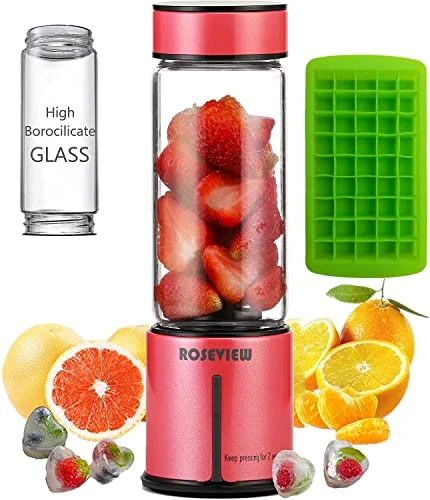 Portable Smoothie Blender ROSEVIEW Glass Cordless Mini Shakes Cup Blend For Smoothies USB Rechargeable Battery Juicer 2 Speed Handheld Personal Travel Mixer (Rose Red) 3 Portable Smoothie Blender ROSEVIEW Glass Cordless Mini Shakes Cup Blend For Smoothies USB Rechargeable Battery Juicer 2 Speed Handheld Personal Travel Mixer (Rose Red)