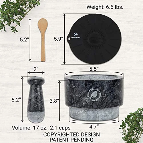 Mortar And Pestle Set (Large) | Gray Marble | Stone Spice Grinder | 2.1 Cup Capacity | 5.5 Inch | Reversible | Molcajete Mexicano | Guacamole, Pesto, Spices | Large Mortar & Pestles | Gift Set 7 Mortar And Pestle Set (Large) | Gray Marble | Stone Spice Grinder | 2.1 Cup Capacity | 5.5 Inch | Reversible | Molcajete Mexicano | Guacamole, Pesto, Spices | Large Mortar & Pestles | Gift Set - Image 5