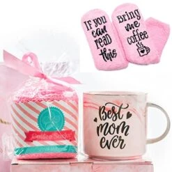 Best Mother's Day Presents For Mom - Set Of Cozy Cotton Socks And Best Mom Ever Coffee Mug. Best Birthday Presents For Mom Too! Beautiful Gift Basket Mom Gifts