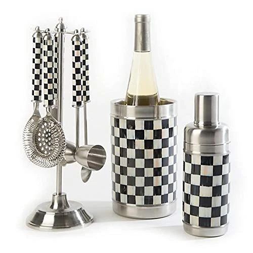 AcKenzie-Childs Courtly Check Cocktail Shaker, Stainless-Steel And Enamel Drink Mixer, Bartending Tools 4 AcKenzie-Childs Courtly Check Cocktail Shaker, Stainless-Steel And Enamel Drink Mixer, Bartending Tools - Image 2