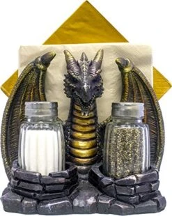 Of Wonders Ancient Guardians"Exalted Seasonings" Dragon Napkin And Spice Holder | Spice Rack | Salt And Pepper Set | Salt And Pepper Shaker Set | Salt And Pepper Shakers - 5.35"