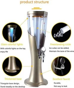 Beer Tower Dispenser Drink Dispenser 3L Beer Column With Ice Cooling And LED Lights, Beer Tower, Beer Dispenser, Drinks Dispenser With Tap, Drinking Column, Party, Bar And Home -KitchenAid Shop 51G52FaCTgL
