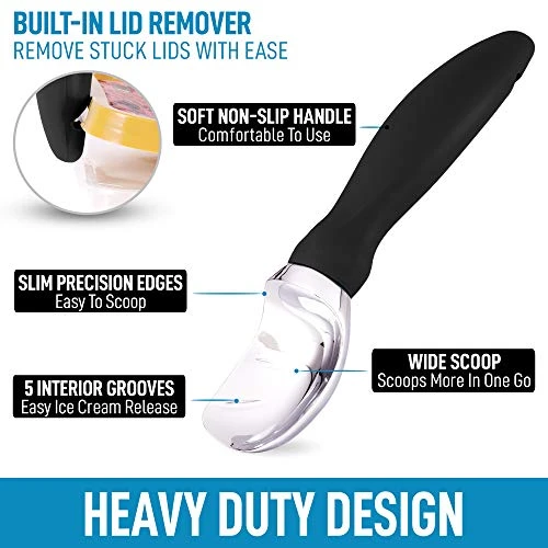 Ice Cream Scoop With Soft Easy Grip Handle - Ice Cream Scooper With Built-in Lid Opener - Heavy Duty Icecream Scoop With Non-Slip Handle For Soft & Hard Ice Cream (Black) 4 Ice Cream Scoop With Soft Easy Grip Handle - Ice Cream Scooper With Built-in Lid Opener - Heavy Duty Icecream Scoop With Non-Slip Handle For Soft & Hard Ice Cream (Black) - Image 2