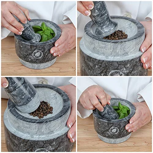 Mortar And Pestle Set (Large) | Gray Marble | Stone Spice Grinder | 2.1 Cup Capacity | 5.5 Inch | Reversible | Molcajete Mexicano | Guacamole, Pesto, Spices | Large Mortar & Pestles | Gift Set 4 Mortar And Pestle Set (Large) | Gray Marble | Stone Spice Grinder | 2.1 Cup Capacity | 5.5 Inch | Reversible | Molcajete Mexicano | Guacamole, Pesto, Spices | Large Mortar & Pestles | Gift Set - Image 2