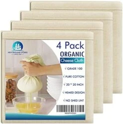8 PCS Reusable Cheesecloth, Grade 100, 20x20 Inch Hemmed Organic Cheese Cloth For Straining Craft, 100% Cotton Unbleached Cloth Strainer For Cooking, Baking, Juicing, Cheese Making -KitchenAid Shop 51G8oBIlp6L. AC