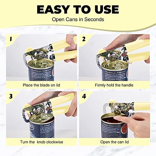 Can Opener Manual, Heavy Duty Handheld Can Opener With Stainless Steel Sharp Blade, Hand Can Opener With Ergonomic Hand Grip And Larger Turning Knob, Built In Bottle Opener(Yellow) 7 Can Opener Manual, Heavy Duty Handheld Can Opener With Stainless Steel Sharp Blade, Hand Can Opener With Ergonomic Hand Grip And Larger Turning Knob, Built In Bottle Opener(Yellow) - Image 5