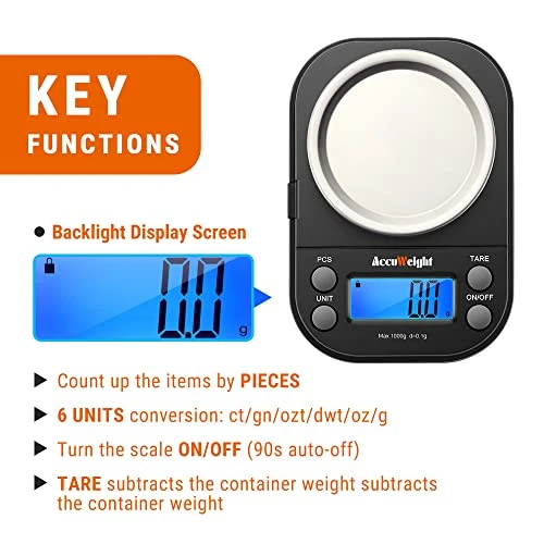 Gram Scale With 1000g/0.1g High Precision Mini Coffee Scale For Weed Jewelry Scale With 6 Units, Tare, Calibration PCS Function And Backlit 3 Gram Scale With 1000g/0.1g High Precision Mini Coffee Scale For Weed Jewelry Scale With 6 Units, Tare, Calibration PCS Function And Backlit