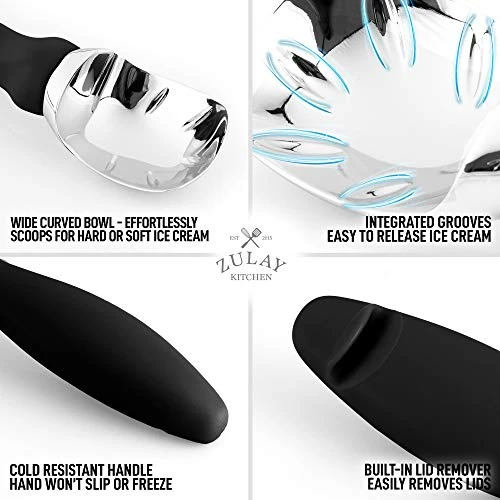 Ice Cream Scoop With Soft Easy Grip Handle - Ice Cream Scooper With Built-in Lid Opener - Heavy Duty Icecream Scoop With Non-Slip Handle For Soft & Hard Ice Cream (Black) 6 Ice Cream Scoop With Soft Easy Grip Handle - Ice Cream Scooper With Built-in Lid Opener - Heavy Duty Icecream Scoop With Non-Slip Handle For Soft & Hard Ice Cream (Black) - Image 4