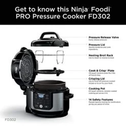 Ninja FD302 Foodi 11-in-1 Pro 6.5 Qt. Pressure Cooker & Air Fryer That Steams, Slow Cooks, Sears, Sautés, Dehydrates & More, With 4.6 Qt. Crisper Plate, Nesting Broil Rack & Recipe Book, Silver/Black -KitchenAid Shop 51GR9GS8L3L