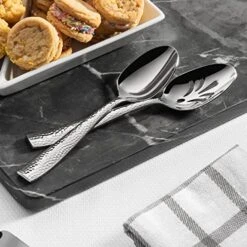 6-Piece Hammered 18/10 Stainless Steel Silverware Serving Spoons Set - Hostess Buffet Flatware
