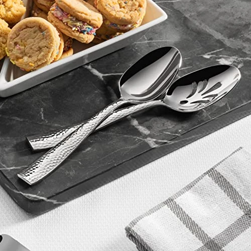 6-Piece Hammered 18/10 Stainless Steel Silverware Serving Spoons Set - Hostess Buffet Flatware 3 6-Piece Hammered 18/10 Stainless Steel Silverware Serving Spoons Set - Hostess Buffet Flatware