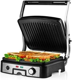Vente Electric Panini Press Grill And Sandwich Maker With Nonstick Coated Plates, Opens 180 Degrees For Any Food, 1000W Thermostat Control Removable Drip Tray And Easy To Clean Grids, Silver GP0540BR -KitchenAid Shop 51GVAh5rj L. AC