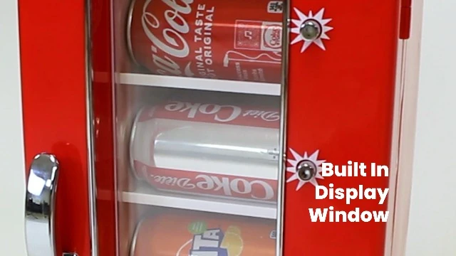 Coca-Cola Exclusive New Retro Vending Machine Style 10 Can Mini Fridge, 12V DC/110V AC With Tall Window Display For Home, Dorm, Office, Games Room 8 Coca-Cola Exclusive New Retro Vending Machine Style 10 Can Mini Fridge, 12V DC/110V AC With Tall Window Display For Home, Dorm, Office, Games Room - Image 6