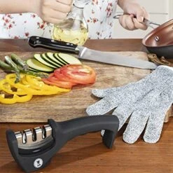 Knife Sharpeners For Steel And Ceramic Kitchen Knives - Manual Handheld System To Safely Sharpen And Hone Your Knife - Includes Cut Resistant Glove And Blade Cloth (Black) -KitchenAid Shop 51GX6awaIWL