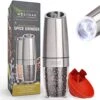 Gravity Electric Pepper Grinder Or Salt Mill | White LED Light | Easy One-Handed Automatic Use | Battery Powered | Adjustable Coarseness | Brushed Stainless Steel | By Westoak 2 Gravity Electric Pepper Grinder Or Salt Mill | White LED Light | Easy One-Handed Automatic Use | Battery Powered | Adjustable Coarseness | Brushed Stainless Steel | By Westoak -KitchenAid Shop 51GXmZGagNL