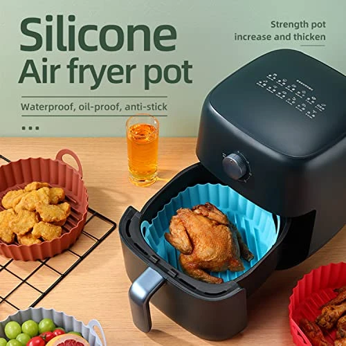 2-Pack Silicone Air Fryer Liners Pot, Air Fryers Liner Reusable Baking Tray Basket Oven Accessories, Replacement For Flammable Parchment Liner Paper, No More Harsh Cleaning Basket 8.5 Inch,Blue&Red 4 2-Pack Silicone Air Fryer Liners Pot, Air Fryers Liner Reusable Baking Tray Basket Oven Accessories, Replacement For Flammable Parchment Liner Paper, No More Harsh Cleaning Basket 8.5 Inch,Blue&Red - Image 2